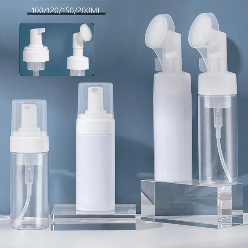 Bottiglia di schiuma di sapone Bottiglia di schiuma detergente per il viso con spazzola pulita in silicone Bottiglie di schiuma di mousse portatili per il lavaggio del viso
