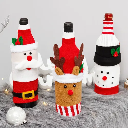 Kreative Weihnachten Weinflasche Santa Schneemann Elch Samt Weinflasche Abdeckung Weinflasche Tasche