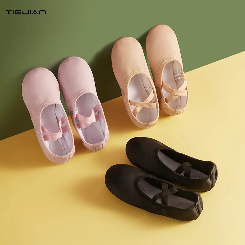 Pu Leder Ballett Mädchen Schnür Tanz schuhe schwarz rosa Kinder Hausschuhe