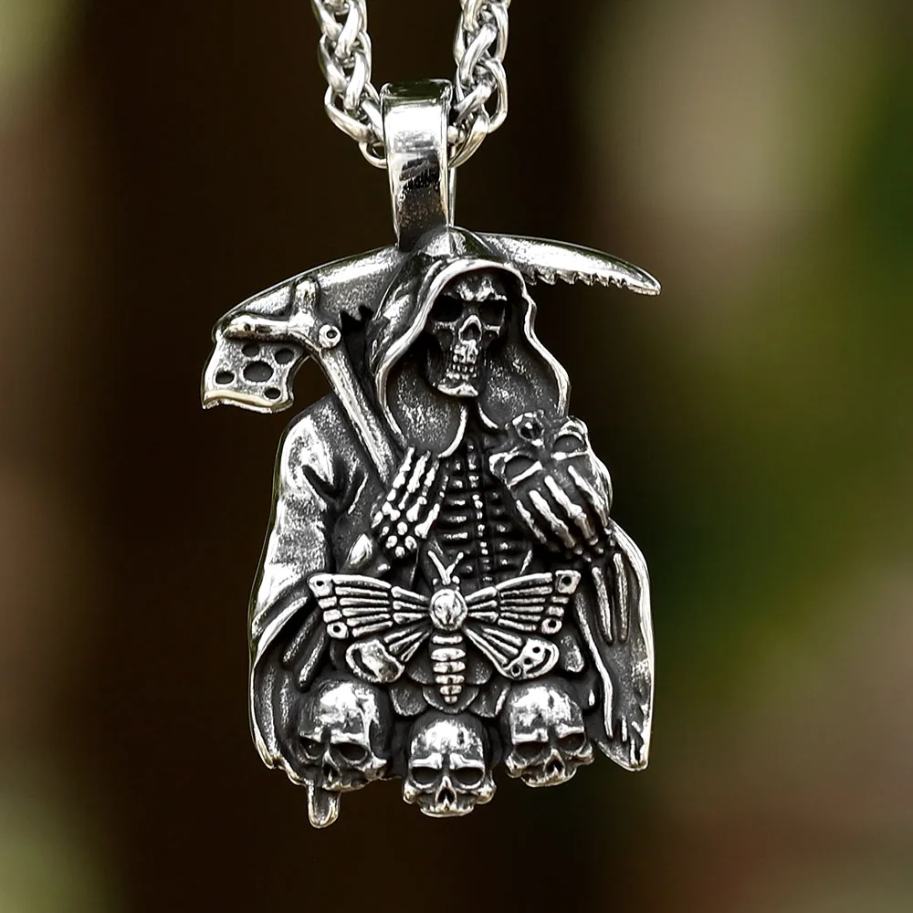 2023 Punk-Halsketten aus Edelstahl mit Punk-Schädel für Männer, Hölle, Schmetterling und Tod, Anhänger-Halsketten, fdr-Geschenk, kostenloser Versand