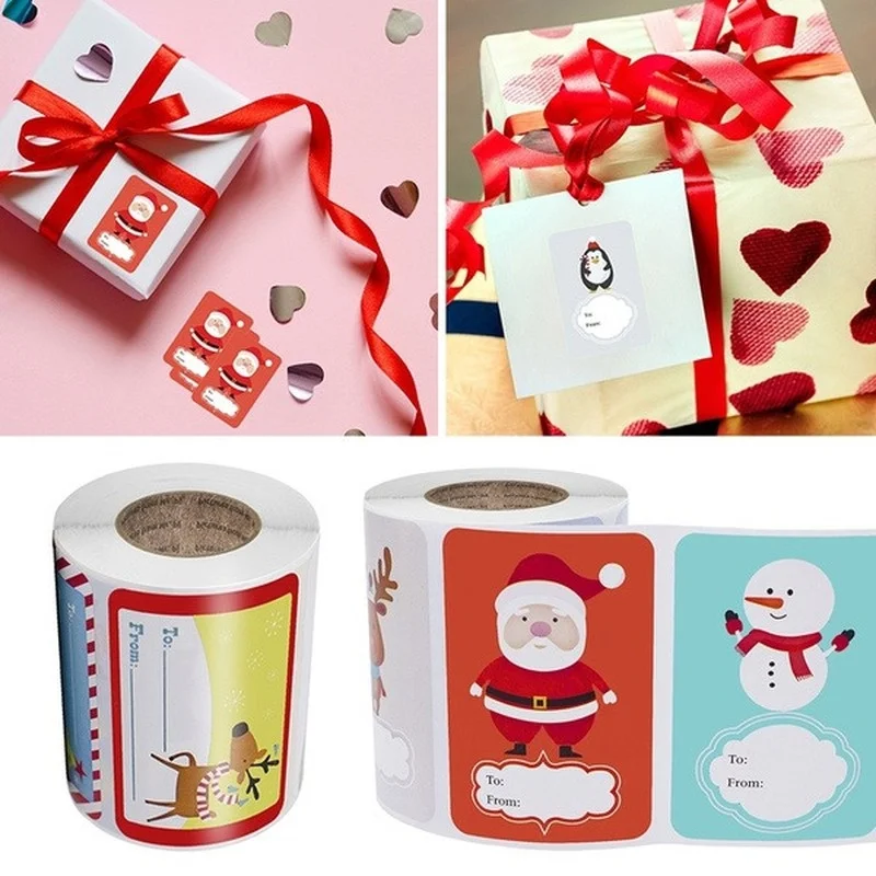 250 Stück/Rolle 6 Designs selbst klebende Weihnachtsgeschenk-Namensschilder Weihnachts aufkleber präsentieren Siegel etiketten Weihnachts aufkleber Geschenk verpackung Dekor Image