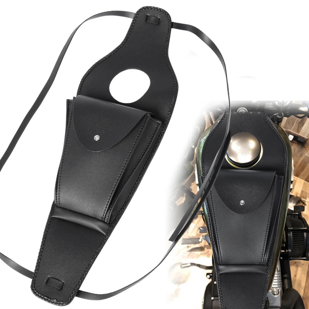 Schwarz pu leder gastank paneel pad motorrad kraftstoff tank beutel abdeckung mit beutel tasche passt für harley davidson sportster xl 883 1200
