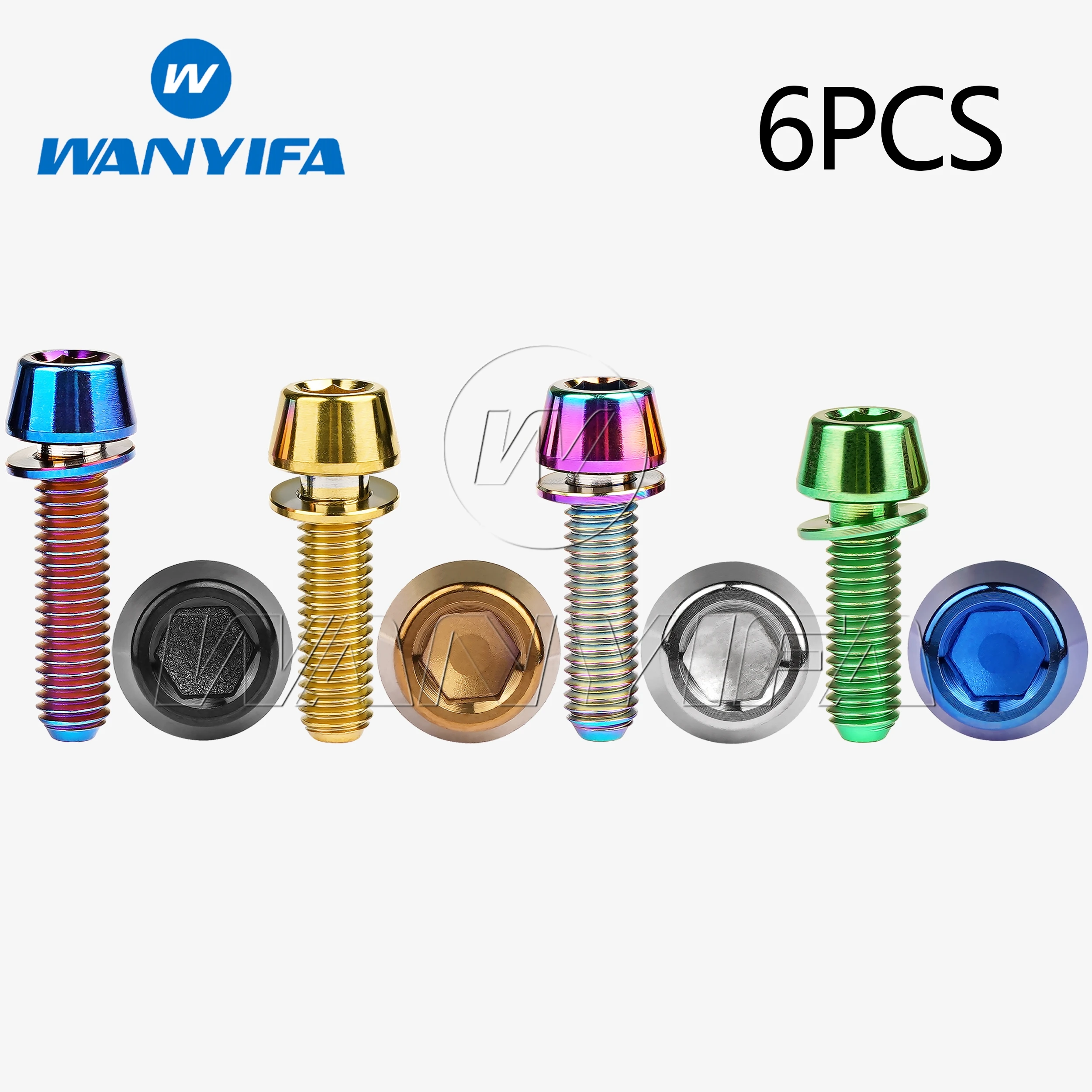Wanyifa 6 Stück Titan Ti M5 M6 x 16 18 20 25 mm Innensechskantschrauben mit konischem Kopf und Unterlegscheibenschraube für Fahrradvorbau Image