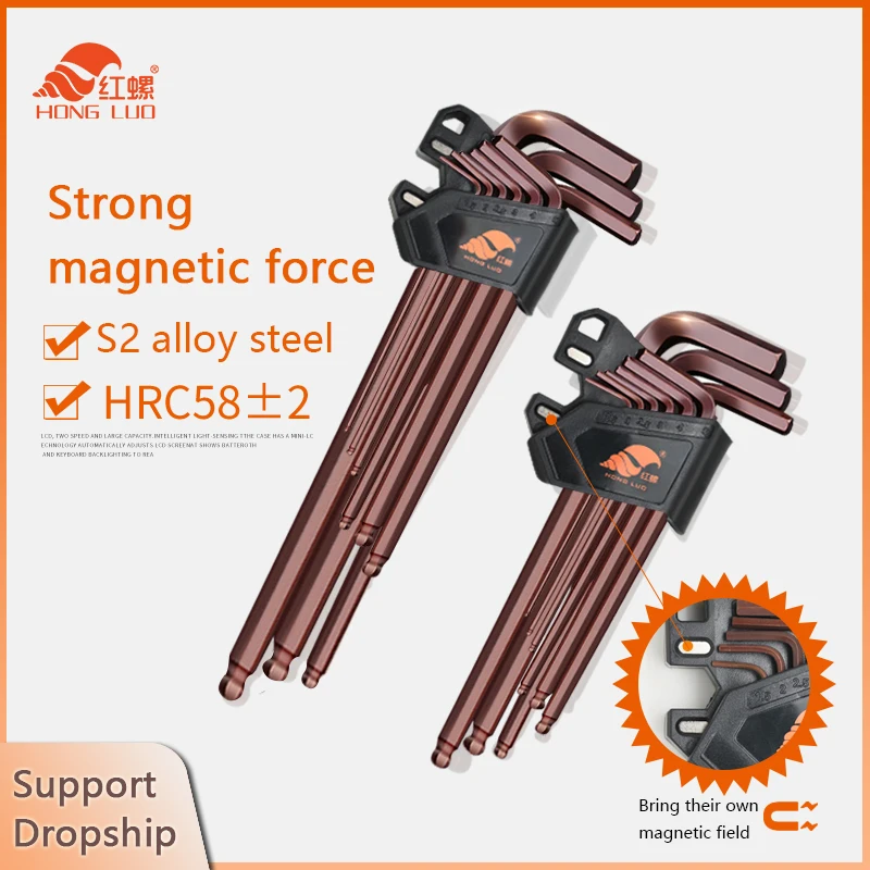 9 Pz/set Chiave Magnetica Double-End Tipo L Set di Chiavi Esagonali Chiave A Brugola Esagonale Sfera Piatta Torx Testa A Stella Chiave Set di Chiavi Utensili A Mano
