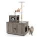 Costway Cat Tree with Litter Box Enclosure with Cat Condo-Gray