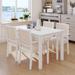 5-Piece Wood Dining Set with Upholstered Arm Chairs - White Table & Beige Chairs, Solid Wood Construction