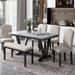 Elegant 6-Piece Dining Table Set with Marbled Veneer Tabletop, High Back Chairs & Soft Covered Bench - Family-Friendly