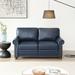 59.45" Navy Blue Faux Leather Loveseat Sofa, Deep Seat Upholstered Loveseat Couch with Nailheads Round Armrest and Storage Box