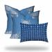 Set Of Three 20" X 20" Blue And White Crab Zippered Coastal Throw Indoor Outdoor Pillow Cover - 6' x 7'
