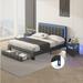 3-Pieces Bedroom Sets, Queen Size Upholstered Bed with LED Lights and Motion Activated Night Lights, Two Nightstands