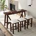 3-Piece Multipurpose Bar Table Set with USB Ports and Upholstered Stools - Distressed Finish, Rubber Wood Legs, MDF Tabletop