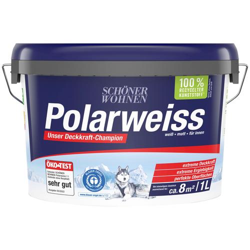 „SCHÖNER WOHNEN-FARBE Wand- und Deckenfarbe „“Polarweiss““ Farben 1 Liter, mit Spritzfrei-Formel – konservierungsmittelfrei Gr. 1 l 1000 ml, weiß (polarweiß) Wandfarbe“