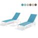 Pellebant Set of 3 Outdoor Chaise Lounge Aluminum Adjustable Patio Chairs With Table Blue