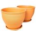 BULYAXIA Circle Pattern Terracotta Look 2 Pack (2 Pots + 2 Matching Saucers) Plastic Planter for Indoor Outdoor Nursery Garden Patio Deck Office Home DÃ©cor. Long Lasting Lightweight (Tan)