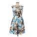 Danny And Nicole Casual Dress - Fit & Flare: Blue Tropical Dresses - Women's Size 6