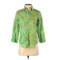 Lauren by Ralph Lauren Long Sleeve Button Down Shirt: Green Paisley Tops - Women's Size X-Small Petite - Print Wash