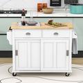 Red Barrel Studio® Yocelin Kitchen Cart w/ Drop-Leaf Countertop, Kitchen Island on 4 Wheels w/ 2 Drawers Wood in White | Wayfair