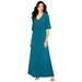 Plus Size Women's Button Front Maxi Dress by Roaman's in Deep Teal Melange (Size 42/44)