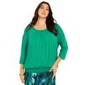 Plus Size Women's Shirred Scoopneck Top by June+Vie in Tropical Emerald (Size 26/28)