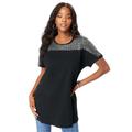 Plus Size Women's Embellished Tunic with Side Slits by Roaman's in Black Embellished Geo (Size 12) Long Shirt