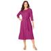 Plus Size Women's Button Boatneck Midi Dress by Jessica London in Raspberry (Size 26 W)