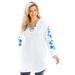 Plus Size Women's Embroidered Split-Neck Sweatshirt Tunic by Woman Within in White Embroidery (Size 2X)