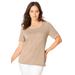 Plus Size Women's Fine Gauge Scalloped Sweater by Jessica London in New Khaki White (Size M)