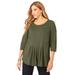 Plus Size Women's Boatneck Pleated Tunic by Jessica London in Dark Olive Green (Size 2X)