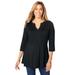 Plus Size Women's Stretch Knit Henley Notch Babydoll Tunic by Jessica London in Black (Size 3X)