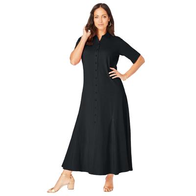 Plus Size Women's Stretch Cotton Button Front Maxi Dress by Jessica London in Black (Size 14 W)