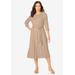 Plus Size Women's Button Boatneck Midi Dress by Jessica London in New Khaki (Size 32 W)