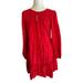 Anthropologie Dresses | Anthropologie Re & Do Red Metallic Striped Puff Long Sleeves Tiered Dress Size M | Color: Red/Silver | Size: M