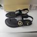 Michael Kors Shoes | New In Box Michael Kors Black Faux Leather Gold Logo Sandals Slingback 9 | Color: Black/Gold | Size: 9