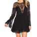 Free People Dresses | Free People - Panama City Embroidered Long/Bell Sleeve Black Minidress | Small | Color: Black/Orange | Size: S