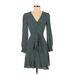 Ann Taylor LOFT Casual Dress - A-Line V-Neck Long sleeves: Teal Dresses - Women's Size 2 Petite