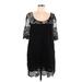 Le Coeur Twinset Casual Dress - Shift Scoop Neck 3/4 sleeves: Black Print Dresses - Women's Size Large