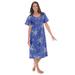 Plus Size Women's Short Pintuck Knit Gown by Only Necessities in Periwinkle Floral (Size L)