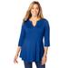 Plus Size Women's Stretch Knit Henley Notch Babydoll Tunic by Jessica London in Dark Sapphire (Size L)