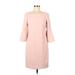 Jessica H Casual Dress - Sheath Scoop Neck 3/4 sleeves: Pink Print Dresses - Women's Size 8 Petite