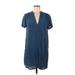 Lush Casual Dress - Shift Plunge Short sleeves: Blue Print Dresses - Women's Size Medium