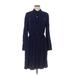 Banana Republic Casual Dress - Shirtdress High Neck 3/4 sleeves: Blue Solid Dresses - Women's Size 6