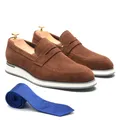 XEBOS-Mocassins détectée y en cuir suédé de vache pour hommes baskets à enfiler marron chaussures