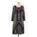 Nine West Casual Dress - High/Low: Black Chevron/Herringbone Dresses - Women's Size Medium