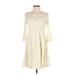 Free People Casual Dress - A-Line Scoop Neck 3/4 sleeves: Ivory Solid Dresses - Women's Size X-Small