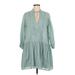 H&M L.O.G.G. Casual Dress - Mini Plunge 3/4 sleeves: Teal Solid Dresses - Women's Size Medium