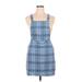 Bebop Casual Dress - Mini Square Sleeveless: Blue Print Dresses - Women's Size X-Large