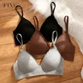 FINETOO Reggiseno senza fili da donna Bralette imbottita con scollo a V profondo S-XL Reggiseni in maglia a righe alla moda Reggiseno da donna sexy Biancheria intima solida 6 colori