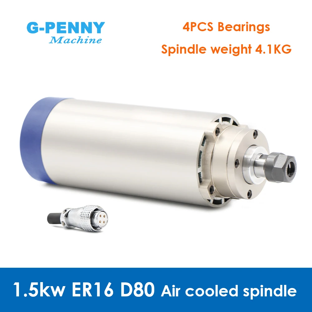 CNC-Frässpindel 1,5 kW ER16 luftgekühlte Spindel 400 Hz 0-24000 U/min Luftkühlung 4 Lager Genauigkeit 0,01 mm Holzbearbeitungsspindel Image