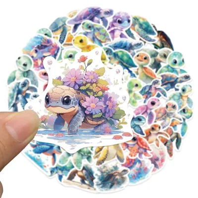 50 Stück Blue Sea World Schildkröten-Aufkleber-Set für Kinder, Cartoon-Graffiti-Aufkleber, Scrapbooking, Gepäck, Laptop, Skateboard, Wandaufkleber Image
