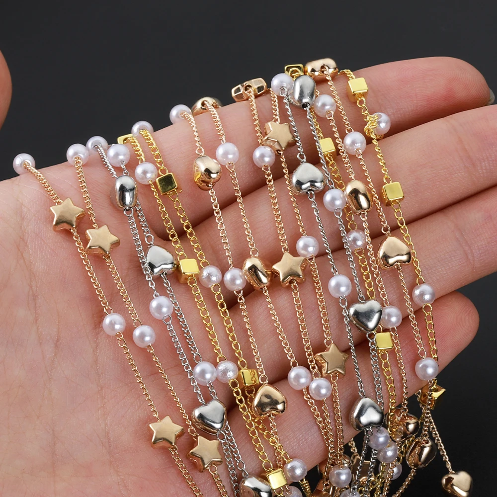 1 Meter KC Gold Farbe Nachahmung CCB Perlen Liebe Herz Stern Kupfer Perlen Ketten für Armbänder Halskette Schmuck Machen DIY Image